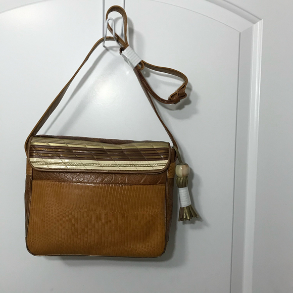 Sharif Vintage Leather Multi-Textured Striped Crossbody EUC - Picture 2 of 12